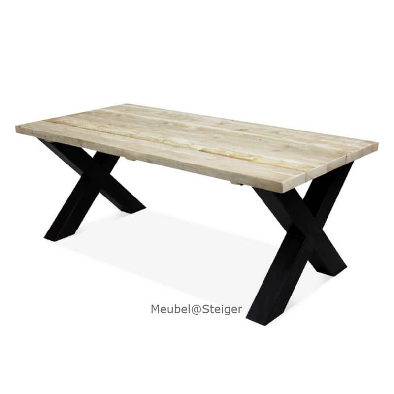 Steigerhout tafel metalen X onderstel MeubelSteiger